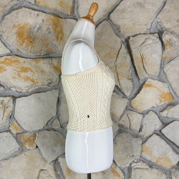 Ralph Lauren Vintage Cropped Wool Aran Knit Sweater Tank Cream Froth | S - Picture 4 of 4